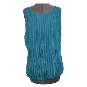 Once Again | Teal Sleeveless Ruffled Tank Top, Large
